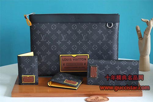 lv Gaston Labels限量版系列黑花徽章男士背包郵差包手包錢包