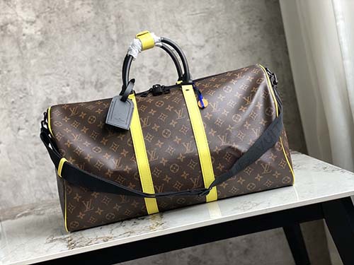 經(jīng)典Keepall50旅行袋亮眼的熒光黃色調(diào)點(diǎn)綴M45866老花黃色